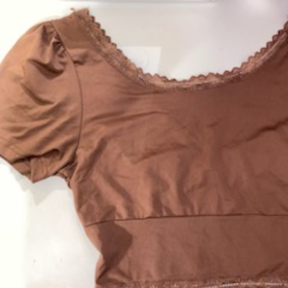 brown lace edge crop top